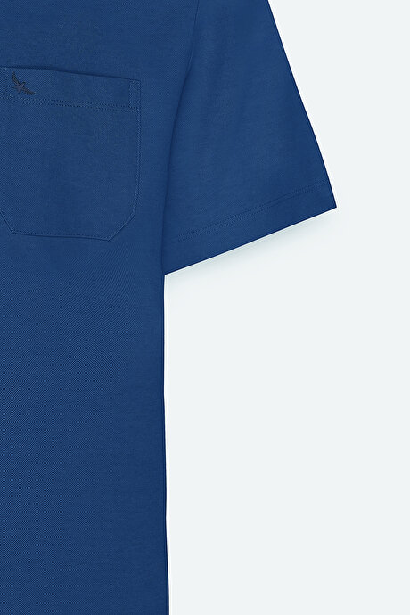 Comfort Fit Rahat Kesim Polo Yaka Pamuklu Kısa Kollu Lacivert Tişört resmi