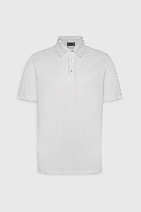 Slim Fit Dar Kesim Polo Yaka Pamuklu Beyaz Tişört resmi