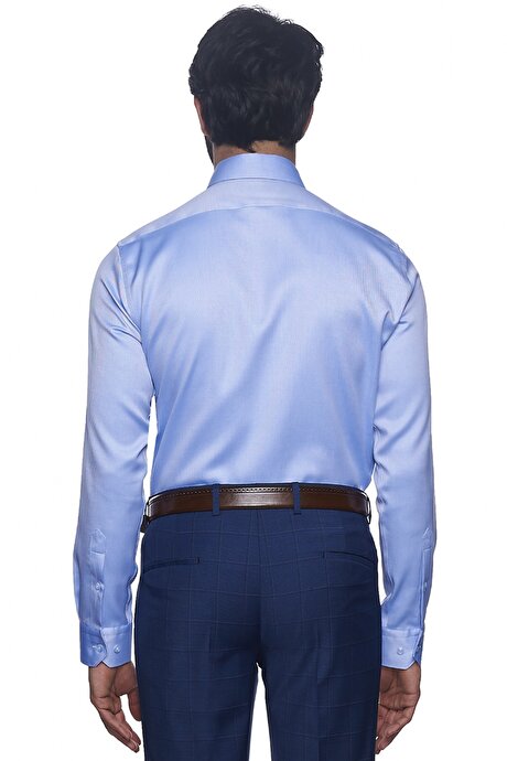 Tailored Slim Fit Non-Iron Desenli A.Mavi-Beyaz Gömlek resmi