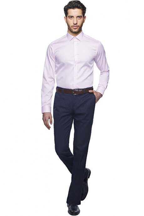 Tailored Slim Fit Non-Iron Desenli Pembe Gömlek resmi