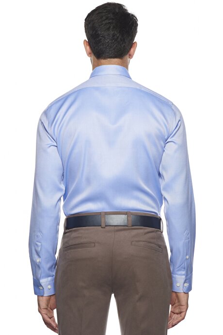 Slim Fit Dar Kesim %100 Pamuk Klasik Yaka Ütü Gerektirmeyen Non-Iron A.Mavi-Beyaz Gömlek resmi