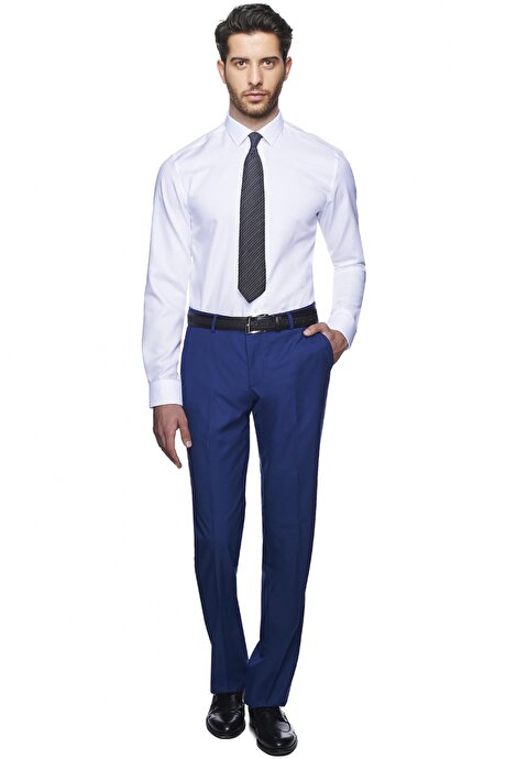 Slim Fit Dar Kesim %100 Pamuk Ütü Gerektirmeyen Non-Iron Beyaz Gömlek resmi