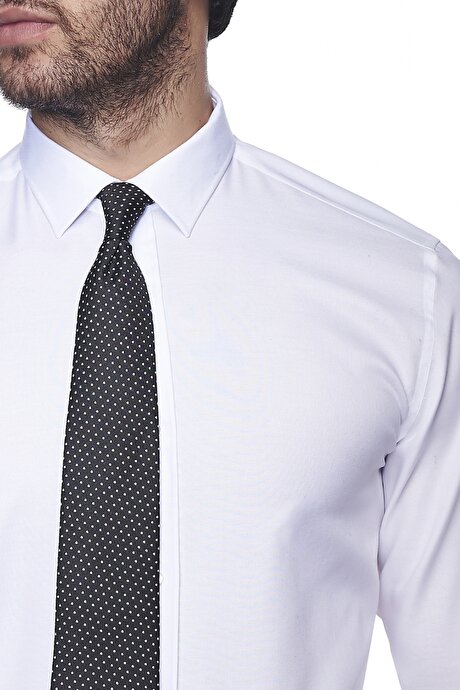 Slim Fit Dar Kesim %100 Pamuk Ütü Gerektirmeyen Non-Iron Beyaz Gömlek resmi