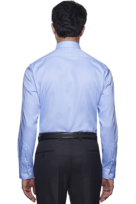 Slim Fit Dar Kesim %100 Pamuk Ütü Gerektirmeyen Non-Iron Mavi Gömlek resmi