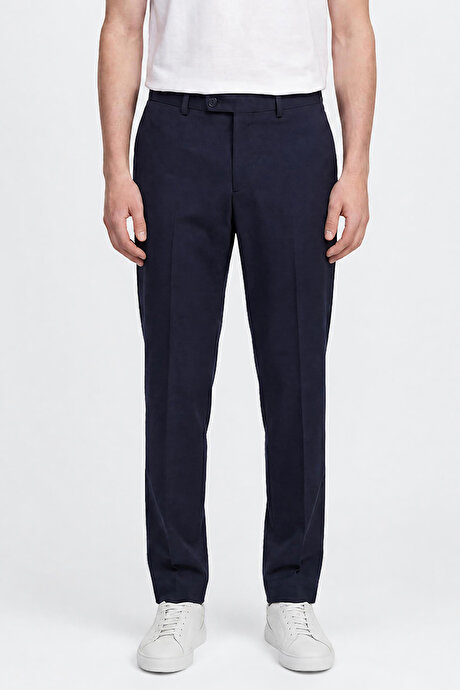 Comfort Fit Rahat Kesim Yan Cepli Esnek Lacivert Pantolon resmi
