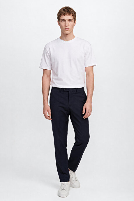Comfort Fit Rahat Kesim Yan Cepli Esnek Lacivert Pantolon resmi