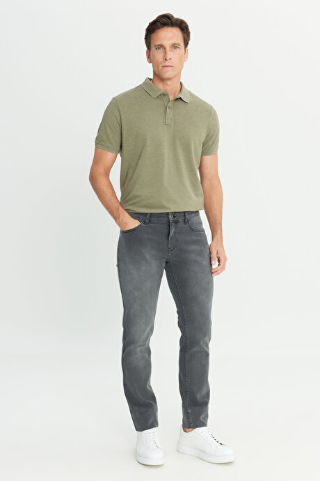 Pamuklu Slim Fit Dar Kesim 5 Cep Esnek Jean Denim Kot Gri Denim Pantolon resmi