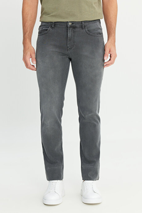 Pamuklu Slim Fit Dar Kesim 5 Cep Esnek Jean Denim Kot Gri Denim Pantolon resmi