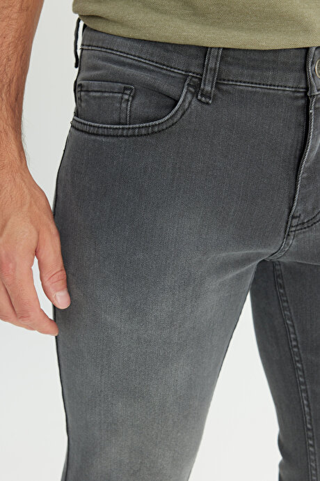 Pamuklu Slim Fit Dar Kesim 5 Cep Esnek Jean Denim Kot Gri Denim Pantolon resmi