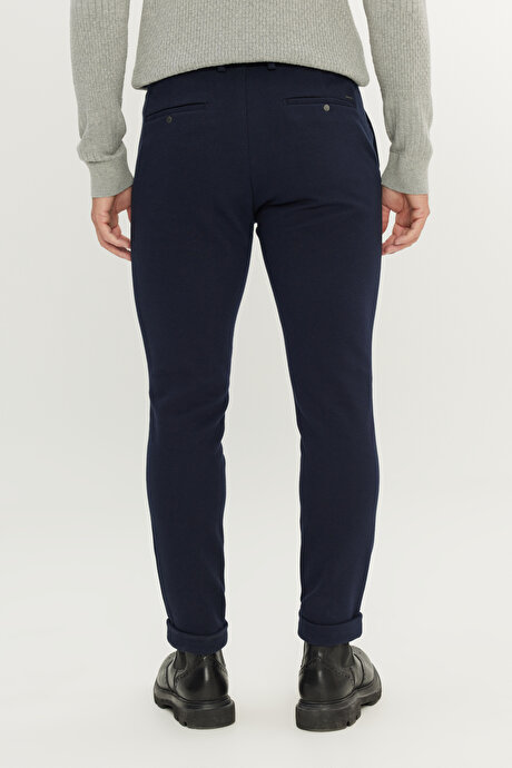 Slim Fit Dar Kesim Beli Bağlamalı Yan Cep Esnek Casual Lacivert Pantolon resmi