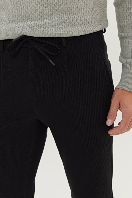 Slim Fit Dar Kesim Beli Bağlamalı Yan Cep Esnek Casual Siyah Pantolon resmi