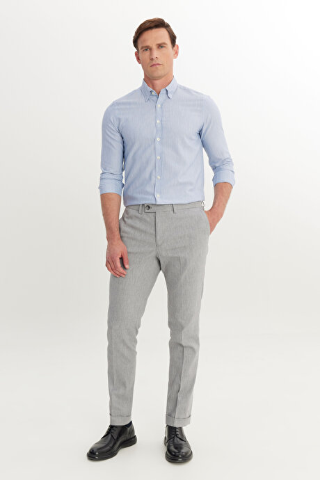 Pamuklu Slim Fit Dar Kesim Yan Cepli Diagonal Desenli Casual Gri Pantolon resmi