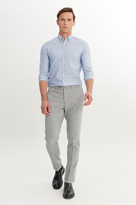 Pamuklu Slim Fit Dar Kesim Yan Cepli Diagonal Desenli Casual Gri Pantolon resmi