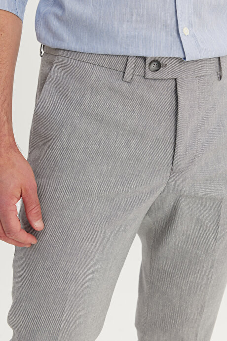 Pamuklu Slim Fit Dar Kesim Yan Cepli Diagonal Desenli Casual Gri Pantolon resmi