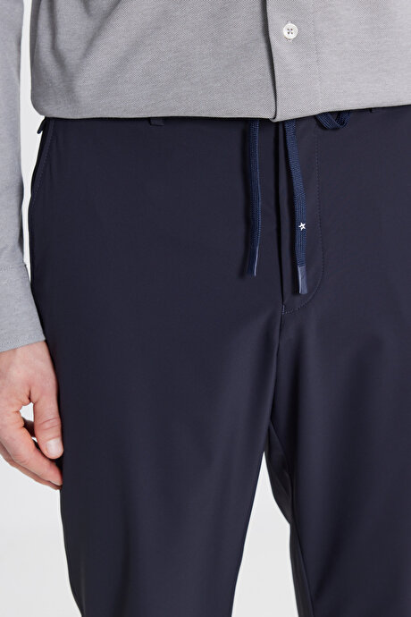 360 Her Yöne Esneyen Slim Fit Dar Kesim Beli Bağlamalı Yan Cep Casual Lacivert Pantolon resmi