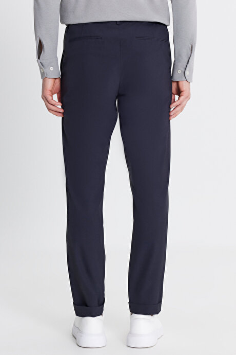 360 Her Yöne Esneyen Slim Fit Dar Kesim Beli Bağlamalı Yan Cep Casual Lacivert Pantolon resmi