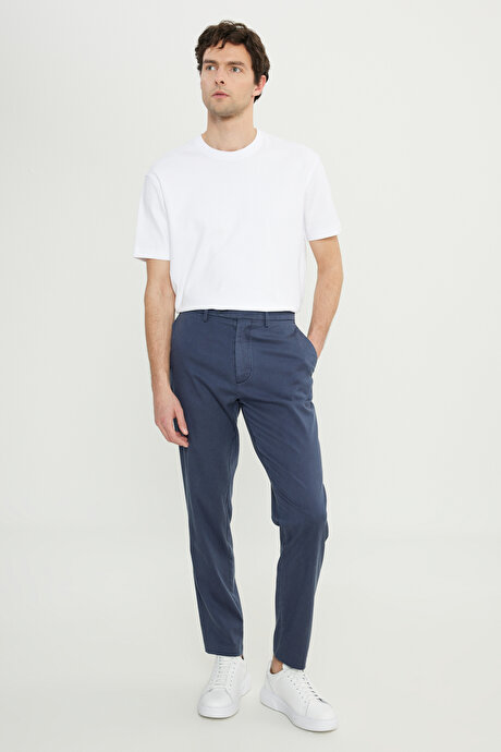 Pamuklu Slim Fit Dar Kesim Yan Cep Esnek Casual İndigo-Gri Pantolon resmi