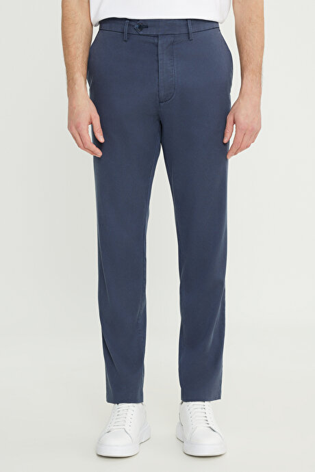 Pamuklu Slim Fit Dar Kesim Yan Cep Esnek Casual İndigo-Gri Pantolon resmi