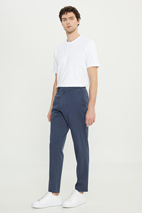 Pamuklu Slim Fit Dar Kesim Yan Cep Esnek Casual İndigo-Gri Pantolon resmi