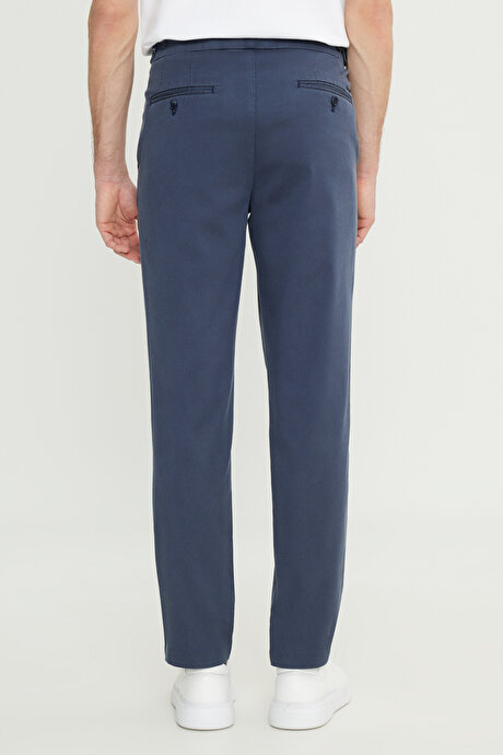 Pamuklu Slim Fit Dar Kesim Yan Cep Esnek Casual İndigo-Gri Pantolon resmi