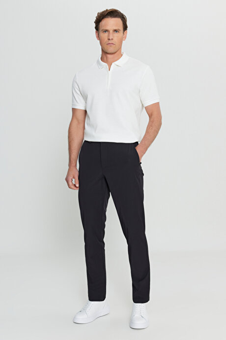 360 Her Yöne Esneyen Comfort Fit Rahat Kesim Beli Lastikli Casual Siyah Pantolon resmi