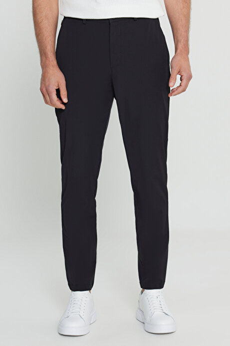 360 Her Yöne Esneyen Comfort Fit Rahat Kesim Beli Lastikli Casual Siyah Pantolon resmi