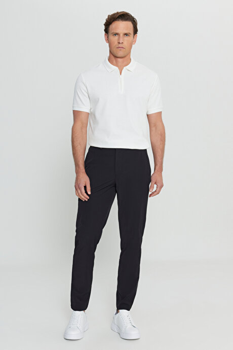 360 Her Yöne Esneyen Comfort Fit Rahat Kesim Beli Lastikli Casual Siyah Pantolon resmi