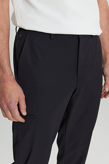 360 Her Yöne Esneyen Comfort Fit Rahat Kesim Beli Lastikli Casual Siyah Pantolon resmi