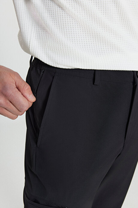 360 Her Yöne Esneyen Comfort Fit Rahat Kesim Beli Lastikli Casual Siyah Pantolon resmi