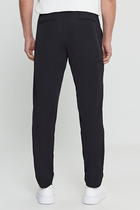 360 Her Yöne Esneyen Comfort Fit Rahat Kesim Beli Lastikli Casual Siyah Pantolon resmi