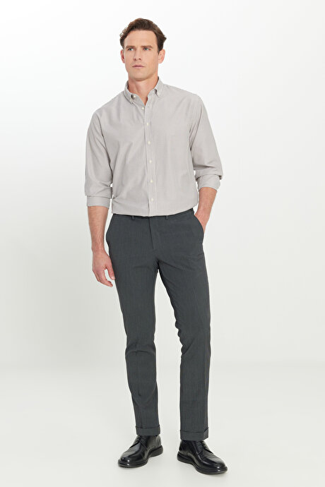 Slim Fit Dar Kesim Beli Lastikli Yan Cep Klasik Antrasit Pantolon resmi