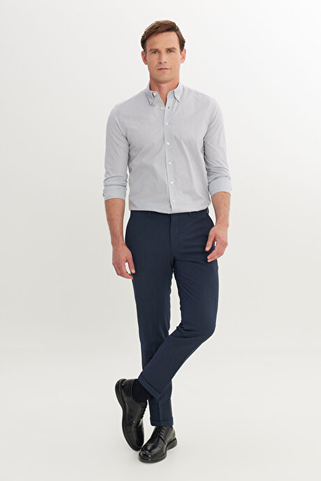 Slim Fit Dar Kesim Beli Lastikli Yan Cep Klasik Lacivert Pantolon resmi