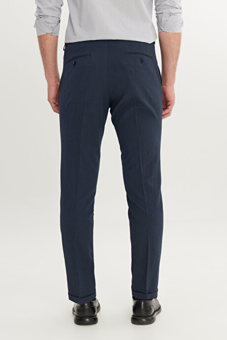 Slim Fit Dar Kesim Beli Lastikli Yan Cep Klasik Lacivert Pantolon resmi
