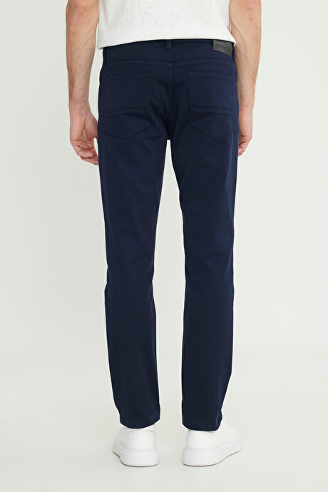 Pamuklu Slim Fit Dar Kesim 5 Cepli Armürlü Esnek Lacivert Pantolon resmi