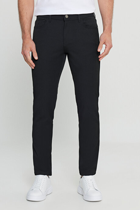 Slim Fit Dar Kesim Normal Bel 5 Cep Esnek Casual Siyah Pantolon resmi