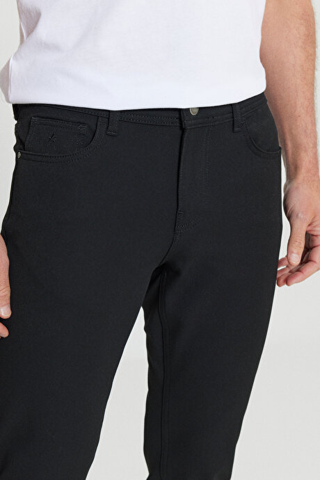 Slim Fit Dar Kesim Normal Bel 5 Cep Esnek Casual Siyah Pantolon resmi