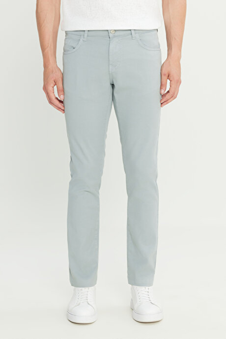 Pamuklu Slim Fit Dar Kesim Diagonal Desenli 5 Cep Casual Mavi-Gri Pantolon resmi