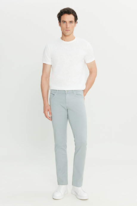 Pamuklu Slim Fit Dar Kesim Diagonal Desenli 5 Cep Casual Mavi-Gri Pantolon resmi