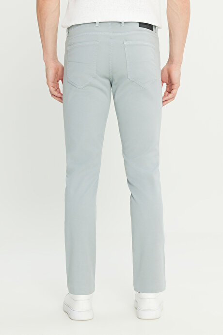 Pamuklu Slim Fit Dar Kesim Diagonal Desenli 5 Cep Casual Mavi-Gri Pantolon resmi