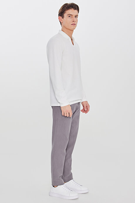 Keten Slim Fit Dar Kesim Beli Bağlamalı Yan Cepli Casual Füme Pantolon resmi