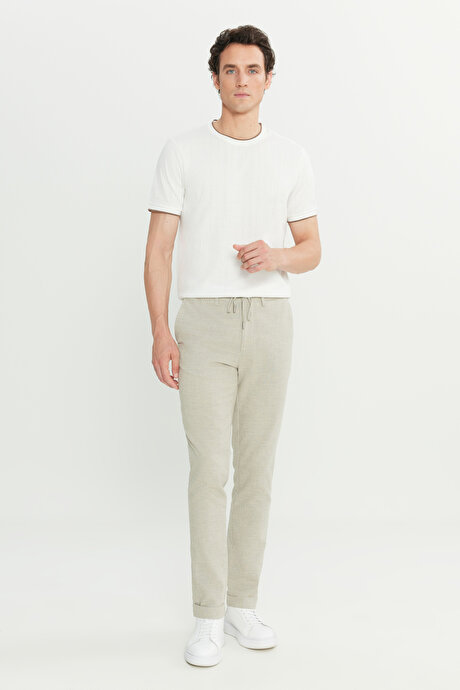 Pamuklu Slim Fit Dar Kesim Beli Bağlamalı Yan Cepli Esnek Açık Gri Pantolon resmi