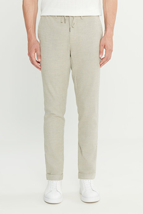 Pamuklu Slim Fit Dar Kesim Beli Bağlamalı Yan Cepli Esnek Açık Gri Pantolon resmi