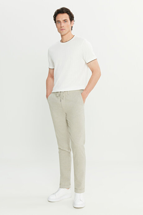 Pamuklu Slim Fit Dar Kesim Beli Bağlamalı Yan Cepli Esnek Açık Gri Pantolon resmi