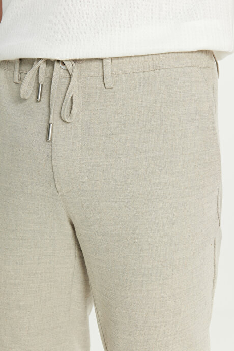 Pamuklu Slim Fit Dar Kesim Beli Bağlamalı Yan Cepli Esnek Açık Gri Pantolon resmi