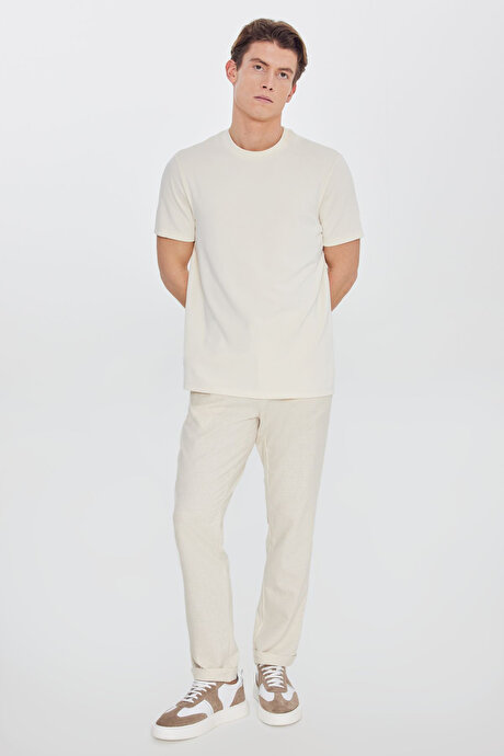 Pamuklu Slim Fit Dar Kesim Beli Bağlamalı Yan Cepli Esnek Bej Pantolon resmi