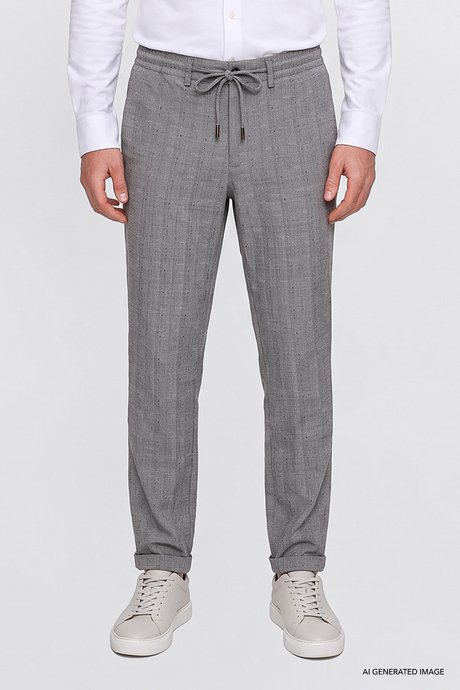 Pamuklu Slim Fit Beli Bağlamalı Yan Cepli Esnek Lacivert Pantolon resmi