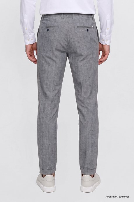 Pamuklu Slim Fit Beli Bağlamalı Yan Cepli Esnek Lacivert Pantolon resmi