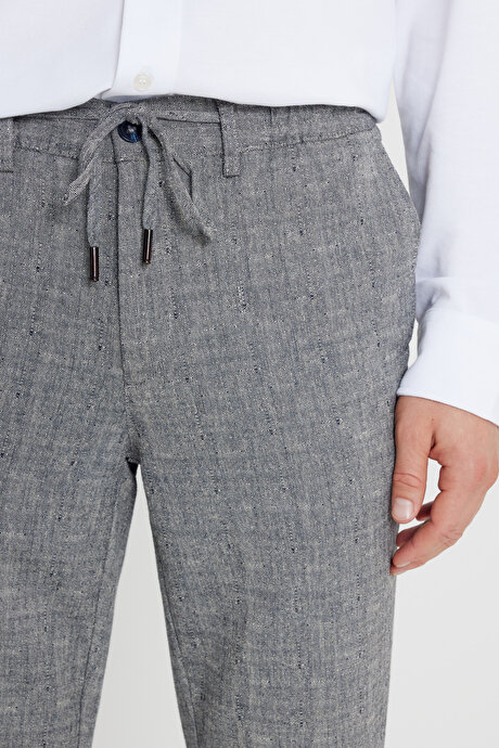 Pamuklu Slim Fit Dar Kesim Beli Bağlamalı Yan Cepli Esnek Lacivert Pantolon resmi