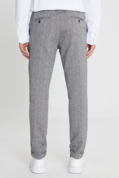 Pamuklu Slim Fit Dar Kesim Beli Bağlamalı Yan Cepli Esnek Lacivert Pantolon resmi