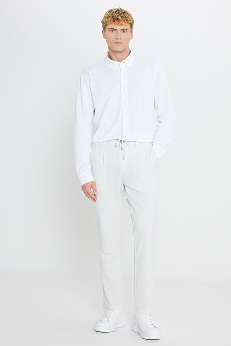 360 Her Yöne Esneyen Slim Fit Dar Kesim Beli Bağlamalı Armürlü Casual Taş Pantolon resmi